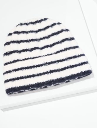 Talbots Soft Ribbed Beanie - Stripe - Ivory - 001 Talbots