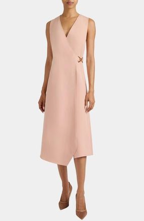 Santorelli Ursa Sleeveless Faux Wrap Dress with Metal Buckle in Stretch Crepe in Peach Whip at Nordstrom, Size 10