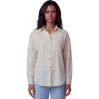 Lords of Harlech Crochet Paisley Womens Relaxed Linen Shirt in Crochet Paisley Ivory at Nordstrom, Size Xx-Large
