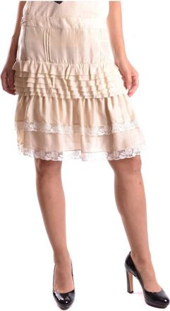 Pinko Zijden Beige Effen Rok Lente/Zomer - Dames - Korte rokken - Beige - L - Rokken