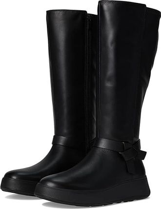 FitFlop F-Mode Folded-Knot Flatform Tall Stretch Boots Womens Boots Black : 8 M (B), Leather