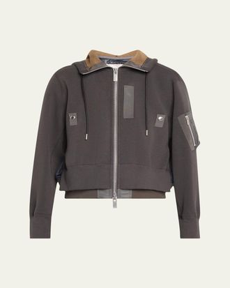 sacai Hybrid Zip-Up Drawstring Hooded Jacket