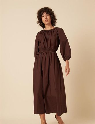 Nobody's Child Brown Balloon Sleeve Agatha Midi Dress