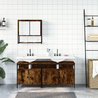 Berkfield Home Durable 3 Piece Bathroom Furniture Set Smoked Oak Engineered Wood in Brown