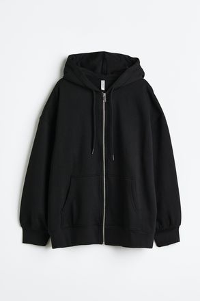 H&M Oversized Hoodiejacke mit Zipper - Schwarz