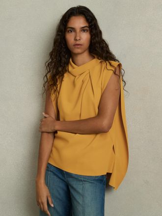 Reiss Yellow Drape-neck Shell Top, 10