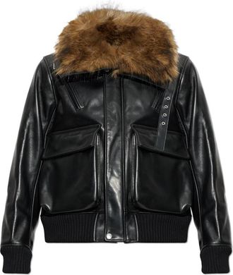 sacai Leren Jack Met Faux Fur Inzetstukken - Heren - Leren en Su&egrave;de Jassen - Zwart - S - Leer - Jassen