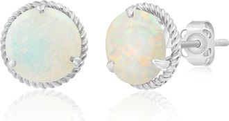 MAX + STONE 14k Yellow or White Gold 8mm Roped Halo Gemstone Round Stud Earrings