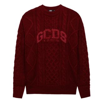 GCDS Gcds, Truien & Vesten, Dames, Rood, XL, Wol, Lounge Logo Braids Sweater