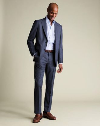 CHARLES TYRWHITT Ultimate Performance Sharkskin Suit Trousers - Steel Blue Size 30/30 by Charles Tyrwhitt