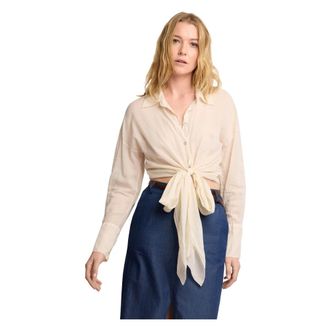 Kocca Shirts, female, Beige, Size: XS Chic Cropped Tie Blouse