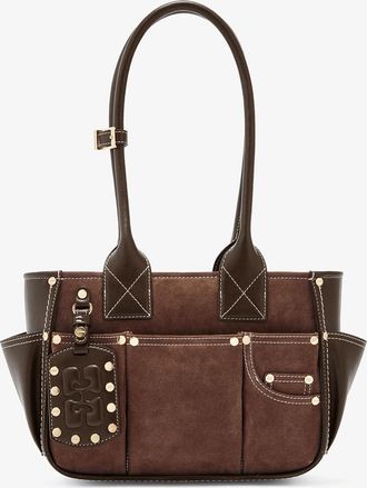Ganni Brown Small Posy Bag in Suede