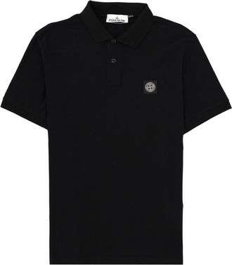 Stone Island Black Shirt Collar Logo Polo