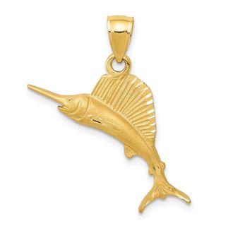 Diamond2Deal 14k Yellow Gold Sailfish Pendant