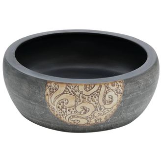 Berkfield Home Durable Countertop Basin Black & Brown Round OE&para;41x14 cm Ceramic | Size: 41x14 cm
