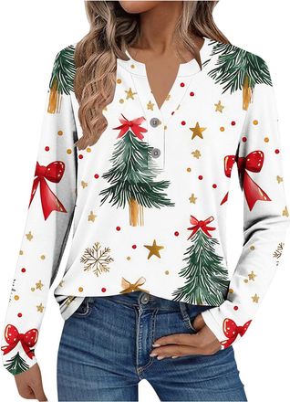 Generic Womens Christmas Sweatshirt Ladies Raglan Sleeve Pullover Novelty Causal Comfortable Tops Womens Christmas Xmas Sweatshirts Long Sleeve Top Round Neck