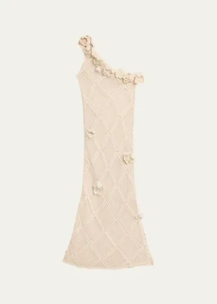 J.W.Anderson Floral Crochet One-Shoulder Net Knit Ankle Dress
