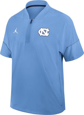 Nike Jordan Mens North Carolina Sideline Coach Jordan Brand College 1/2-Zip Short-Sleeve Hooded Jacket in Blue | 0JBO195UNCN-6XU