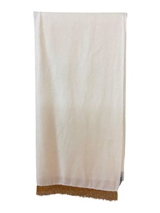 Bajra Womens Pashmina Scarf With Bead Trim In Ivory/gold
