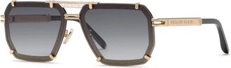 Philipp Plein Legacy Zonnebril Squadrata Goud - unisex - Zonnebrillen - Geel - 64 MM - Accessoires