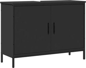 vidaXL Vidaxl - Armario Para Lavabo De Ba&ntilde;o Madera Ingenier&iacute;a Negro 80x30x60 Cm