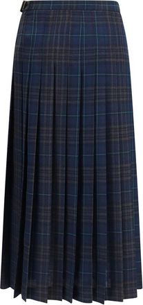 Burberry Check Wool-Blend Pleated Skirt - Blue