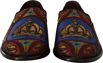 Dolce & Gabbana Mens Jacquard Crown Embroidered Loafer Multicolor Silk Cotton Viscose