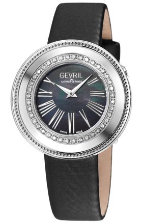 Gevril Group WoMens Gandria Swiss Diamond Black MOP Dial, Genuine Italian Made Leather Watch - One Size