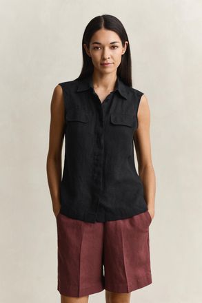 GANT Women Sleeveless Linen Shirt (42) BLACK