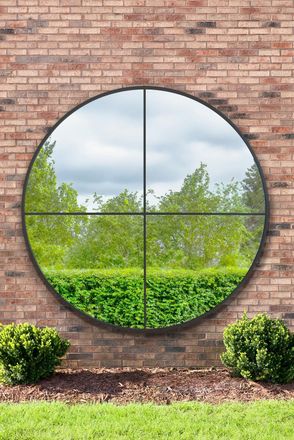 MirrorOutlet Black Large Circular Window Metal Garden Wall Mirror (180x180cm) | Size: 1 Pack