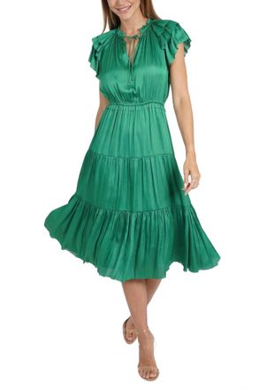 Love Token Pamela Ruffle Trim Midi Dress In Green