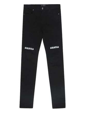 Rta Jeans con ricamo sulle ginocchia - Nero
