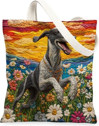 Generic Spring Boxer Dog Canvas Tote Bag for Shopping 13x15, Knitting Style Garden Puppy Reusable Grocery Print Bag for Women, Fun Pet Beach Aesthetic Paintin