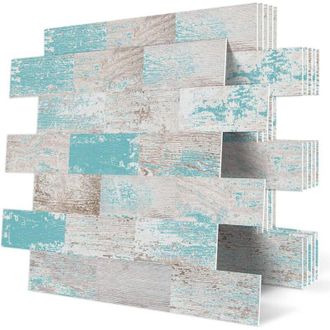 OEM Azulejos Autoadhesivos De Pvc Para Pared, Ideales Para Cocina Y Ba&ntilde;o: 10 Piezas Azules De 30,5 X 30,5 Cm, F&aacute;ciles De Instalar Y Duraderos
