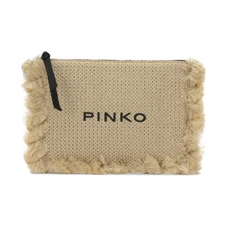 Pinko Peque&ntilde;o Bolso de Rafia con Logo y Borlas - Bags - Mujer - Beige - ONE SIZE