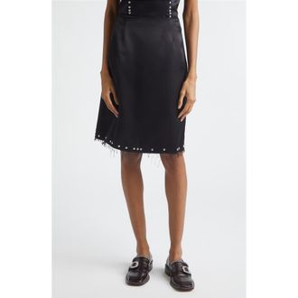 Wales Bonner Iris Studded Frayed Satin Skirt in Black at Nordstrom, Size 6-8 Us