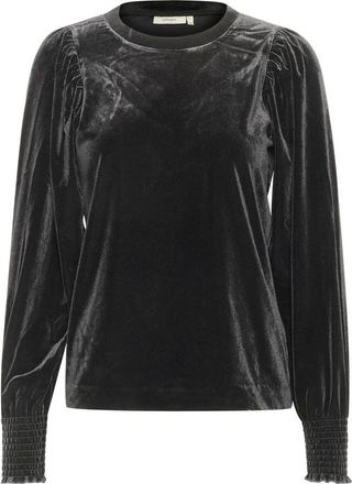 Inwear Zwarte blouse met gesmokte manchetten - Dames - Longsleeves - Zwart - XS - Tops