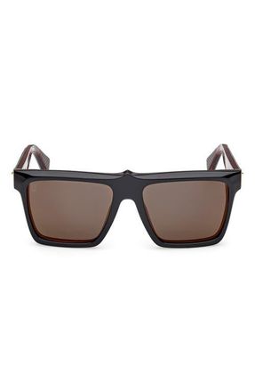 Christian Louboutin 56mm Square Sunglasses in Black /Gold /Zeiss Smoke at Nordstrom