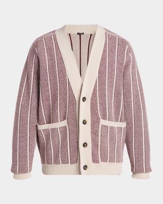 Kiton Men & apos;s Wool-Cashmere Stripe Rib-Knit Cardigan