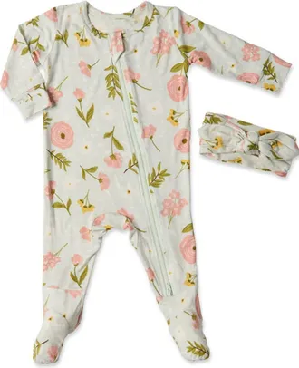 Everly Grey Jersey Long Sleeve Footie & Head Wrap Set in Carnation at Nordstrom, Size Newborn