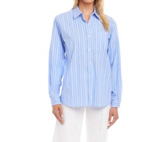 Karen Kane Long Sleeve Stripe Button-Up Shirt In Blue