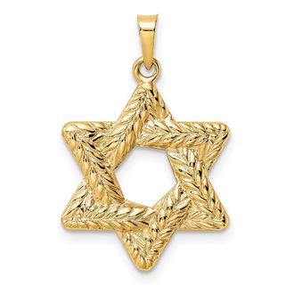 Diamond2Deal 14k Yellow Gold Polished Textured Solid Star of David Pendant