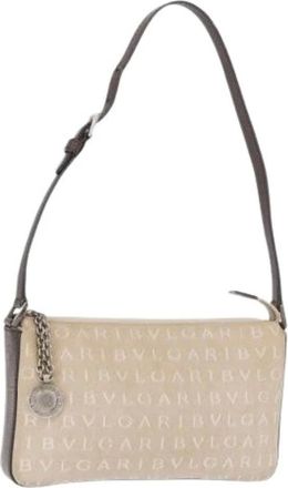 Bulgari Pre-owned Shoulder Bags, female, Beige, Size: ONE SIZE Pre-owned Canvas Shoulder Bag