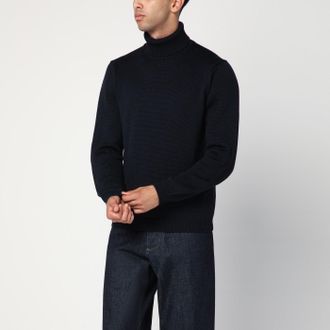 Roberto Collina Navy Blue Wool Turtleneck Sweater