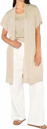 Kinross Cashmere Long Sleeveless Cardigan In Sandstone