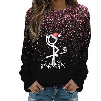 Generic Womens Casual Sweatshirts Fit Pullover Lightweight Womens Pullover Sweatshirt Long Sleeve Christmas Printed Sweatshirt Women Blouses (Hot Pink, XXXXL)