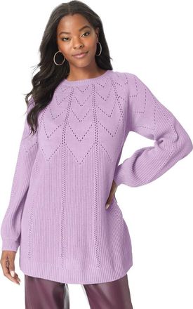 Roaman's Pointelle Yoke Crewneck Sweater in Pale Lavender at Nordstrom, Size 24