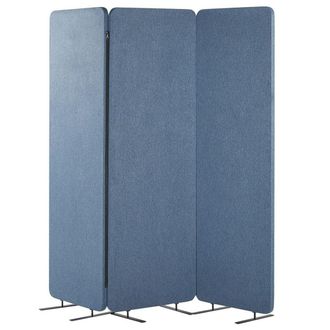 Beliani Separador De Habitaciones De Tela Azul 3 Paneles Plegable Divisor Privacidad Reducci&oacute;n De Ruido Oficina Standi