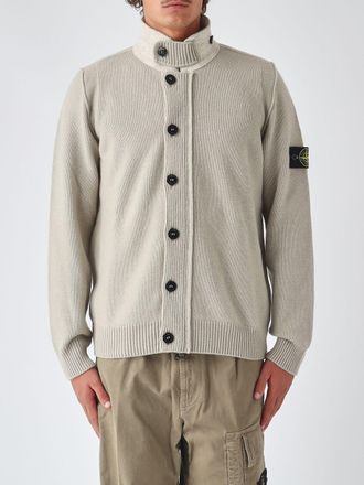 Stone Island Cardigan in misto lana vergine con collo alto e patch logo