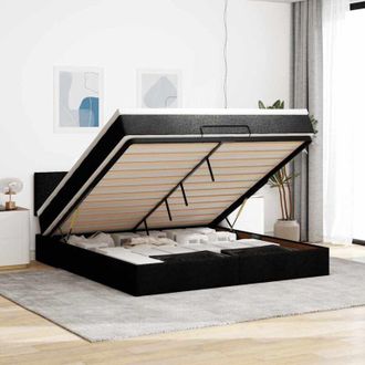 vidaXL Vidaxl - Cama Otomana Con Colch&oacute;n Y Luces Led Tela Negra 180x200cm